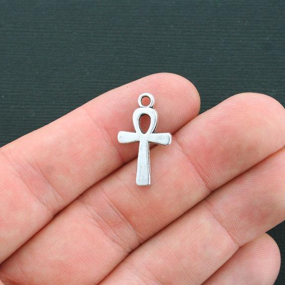 10 Ankh Antique Silver Tone Charms 2 Sided - SC4332