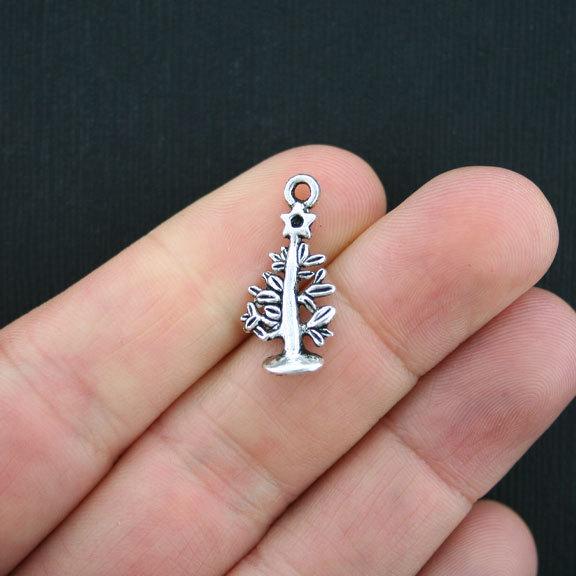 10 Christmas Tree Antique Silver Tone Charms - SC3665