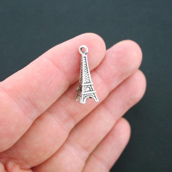 10 Eiffel Tower Antique Silver Tone Charms 3D - SC774
