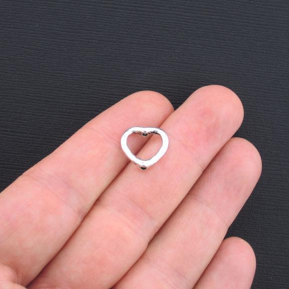 Heart Spacer Beads 14mm - Silver Tone - 10 Beads - SC1748