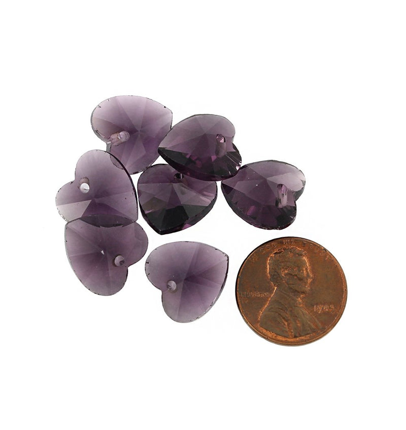 Heart Glass Beads 14mm - Amethyst Purple - 10 Beads - BD1511
