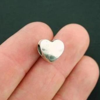 Heart Spacer Metal Beads 10mm x 11mm x 7mm - Silver Tone - 10 Beads - SC2801