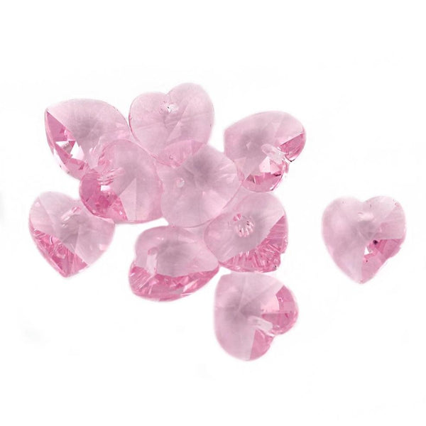 Heart Glass Beads 14mm - Tourmaline Pink - 10 Beads - BD1501