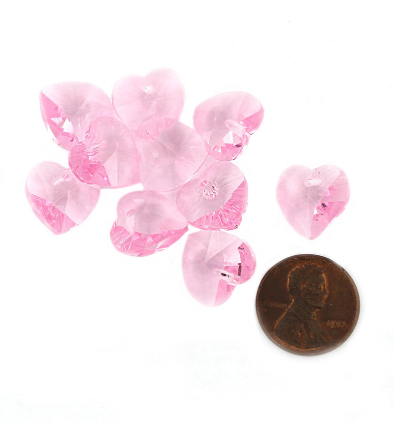 Heart Glass Beads 14mm - Tourmaline Pink - 10 Beads - BD1501