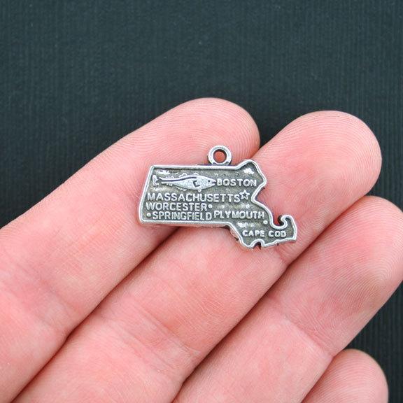 10 Massachusetts State Antique Silver Tone Charms - SC3433