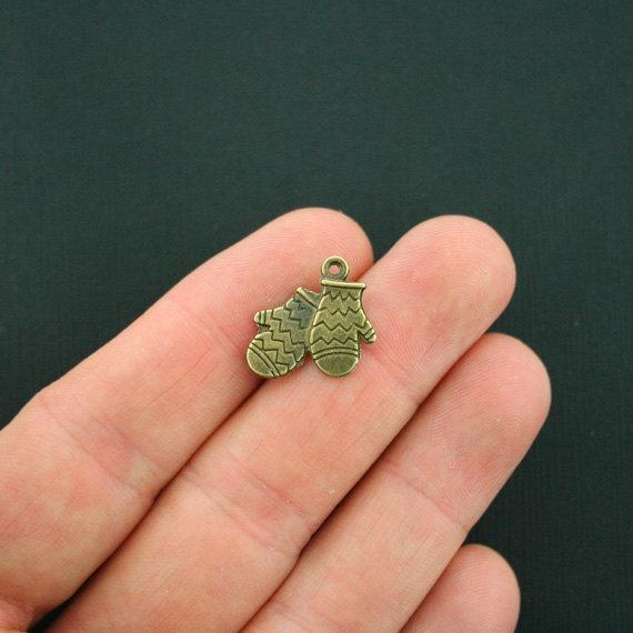 10 Mitten Antique Bronze Tone Charms 2 Sided - BC895