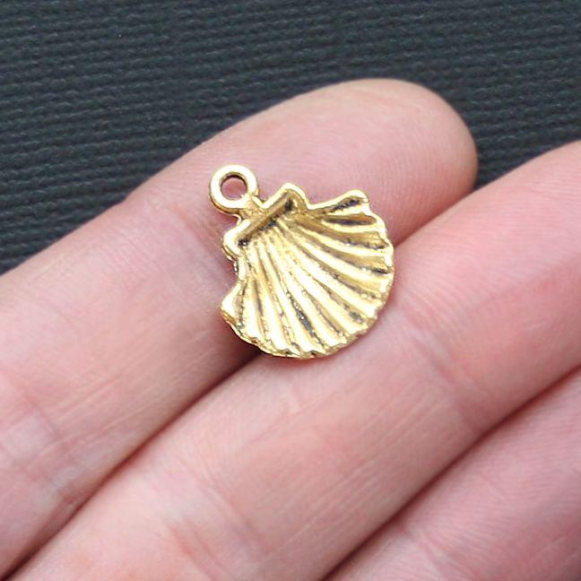 10 Shell Antique Gold Tone Charms - GC228