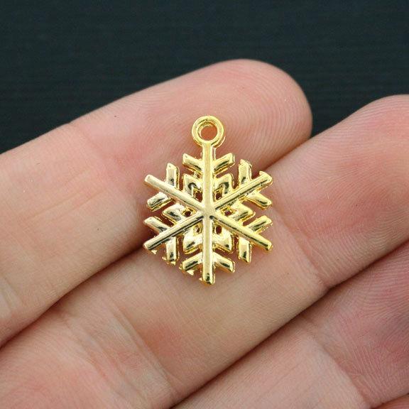 10 Snowflake Gold Tone Charms 2 Sided - GC417