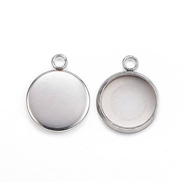 Stainless Steel Cabochon Settings - 10mm Tray - 10 Pieces - FD552