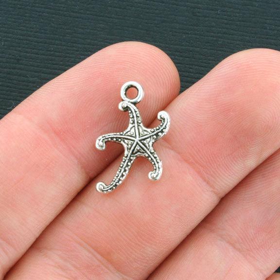 10 Starfish Antique Silver Tone Charms 2 Sided - SC4175