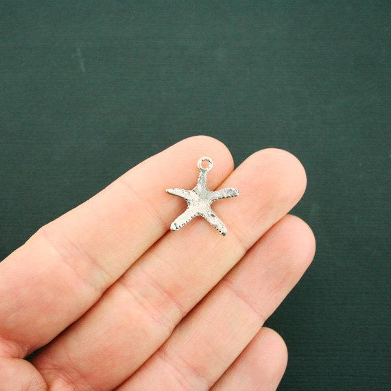 10 Starfish Antique Silver Tone Charms - SC6459