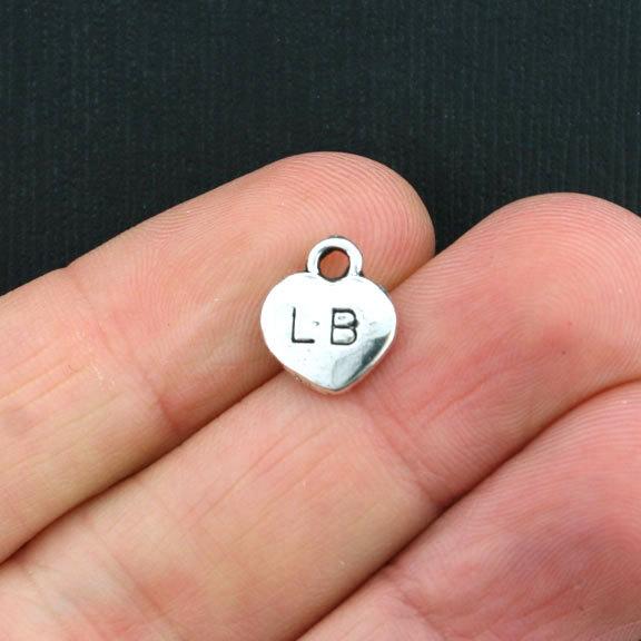 10 Weight LB Heart Antique Silver Tone Charms - SC3605