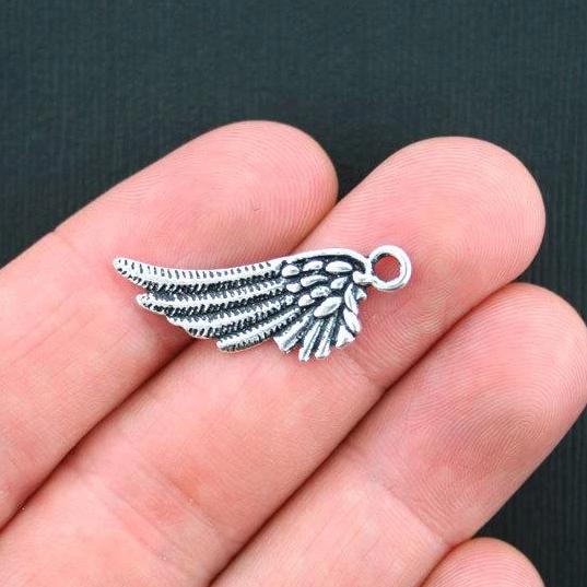 10 Angel Wing Antique Silver Tone Charms 2 Sided - SC3556