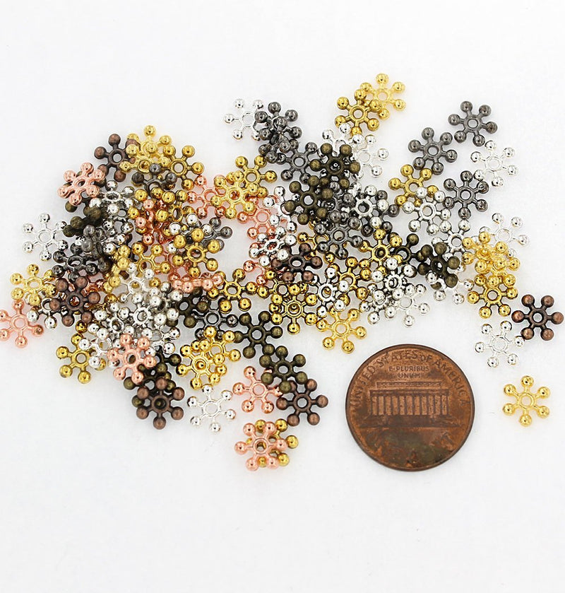 Daisy Spacer Beads 8.5mm x 2.5mm - Assorted Gold, Copper, Bronze, Silver and Rose Gold Tones - 100 Beads - FD383