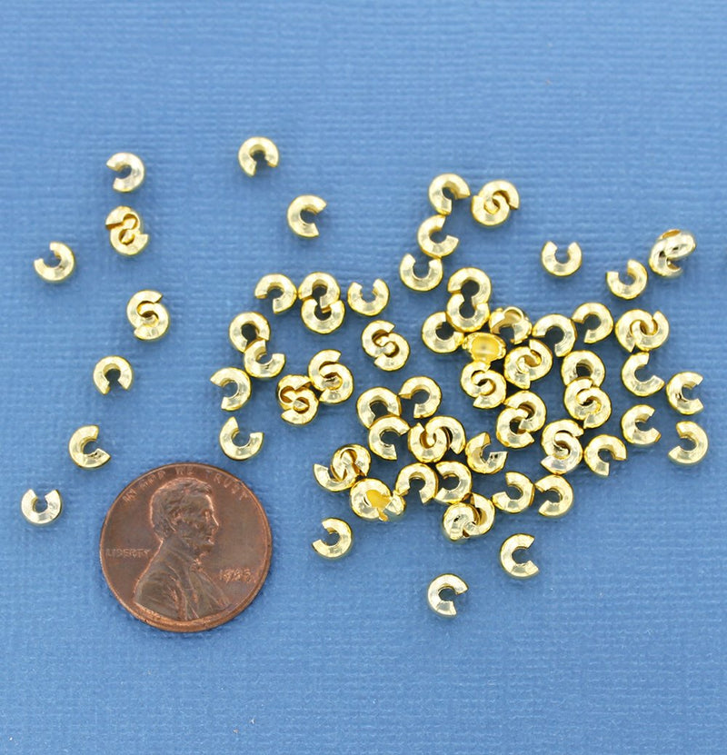 Gold Tone Crimp Bead Covers - 5mm Open, 4mm Closed - 100 Pieces - FD628