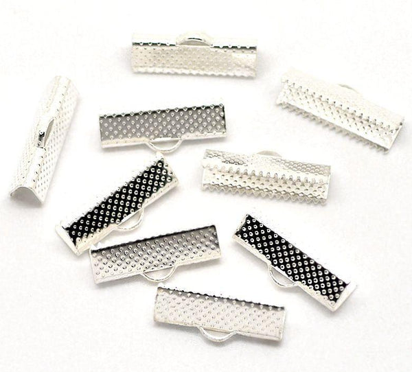 Silver Tone Ribbon Ends - 25mm x 7.5mm - 100 Pieces - FD059