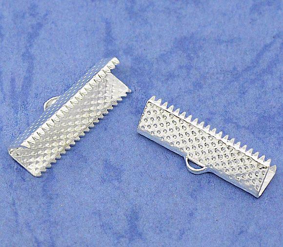 Silver Tone Ribbon Ends - 25mm x 7.5mm - 100 Pieces - FD059