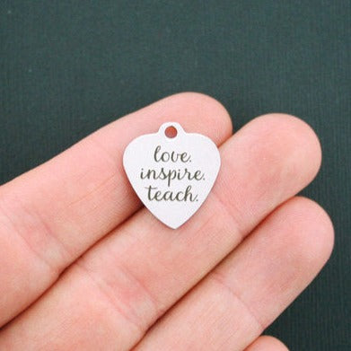 Love Inspire Teach Stainless Steel Charms - BFS011-1097