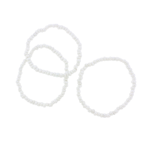 Seed Glass Bead Bracelets - 65mm - White - 5 Bracelets - BB109