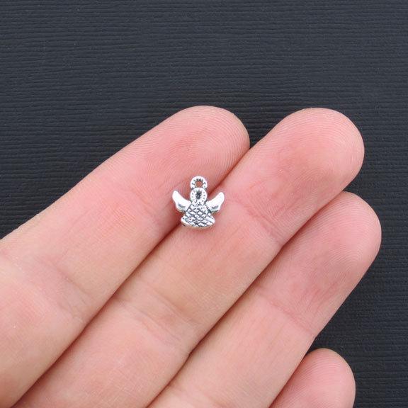 12 Angel Antique Silver Tone Charms 2 Sided - SC3299