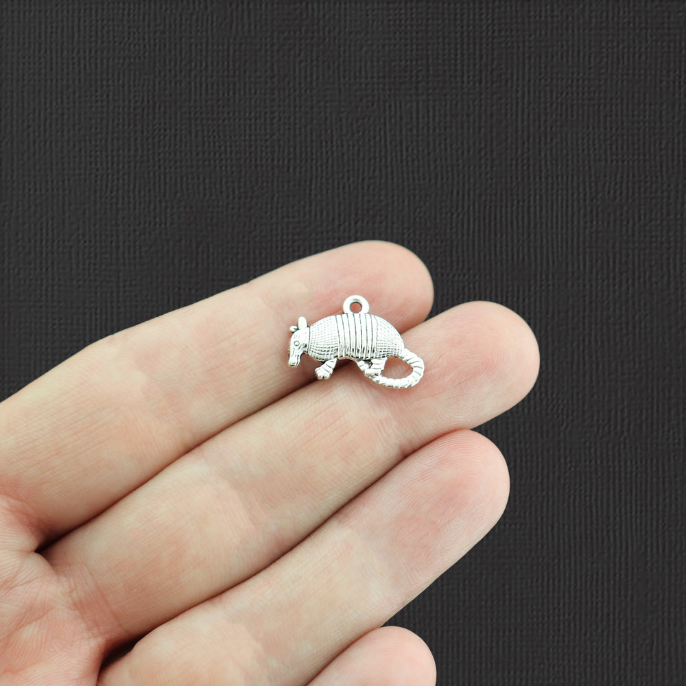 12 Armadillo Antique Silver Tone Charms 2 Sided - SC5302
