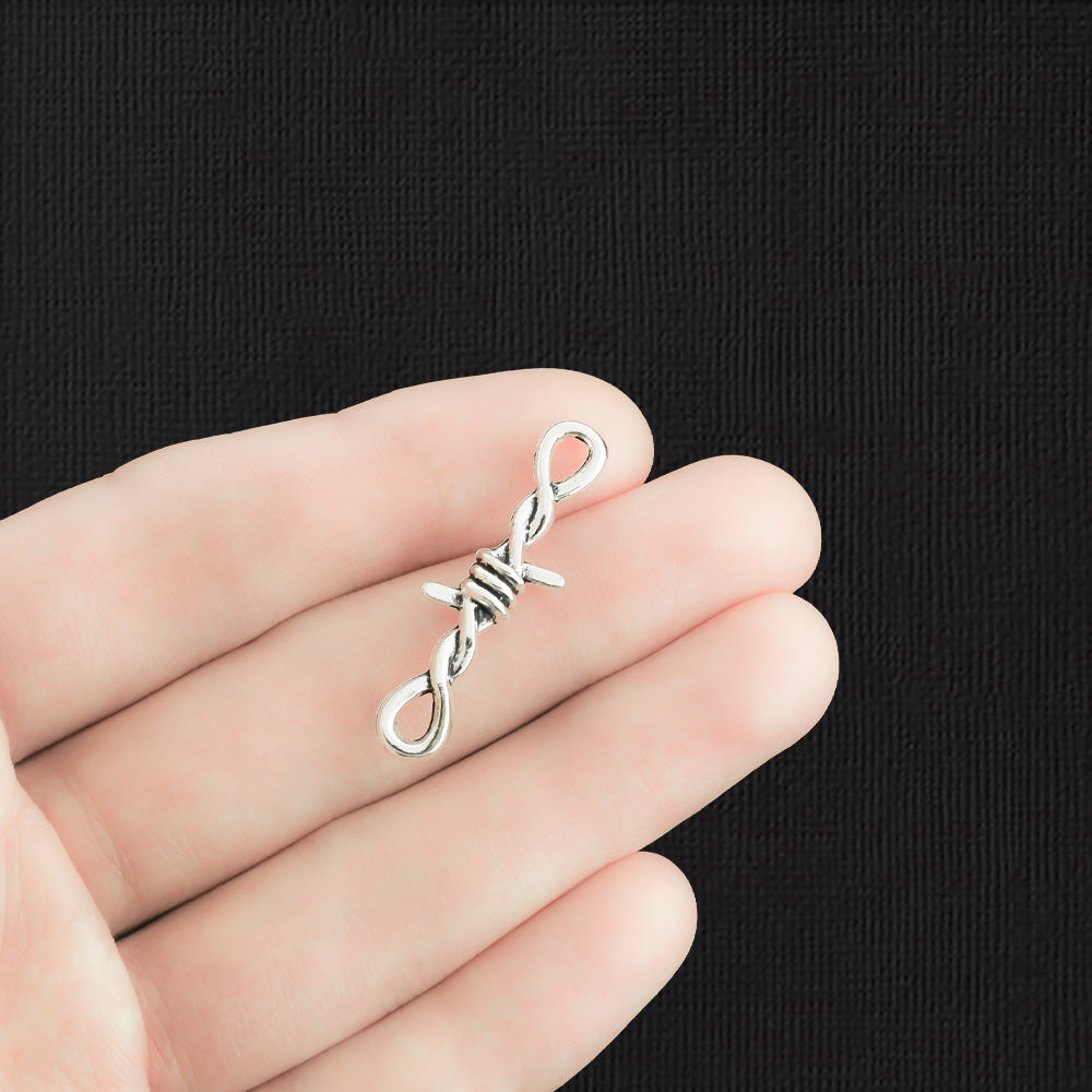 12 connecteurs de fil de fer barbelé breloques argentées antiques 3D - SC3744