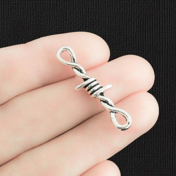 12 connecteurs de fil de fer barbelé breloques argentées antiques 3D - SC3744