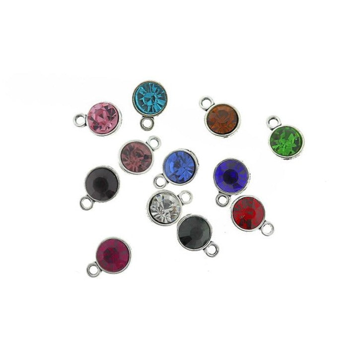 12 breloques de ton argent gouttes de pierre de naissance - année complète - DBD638