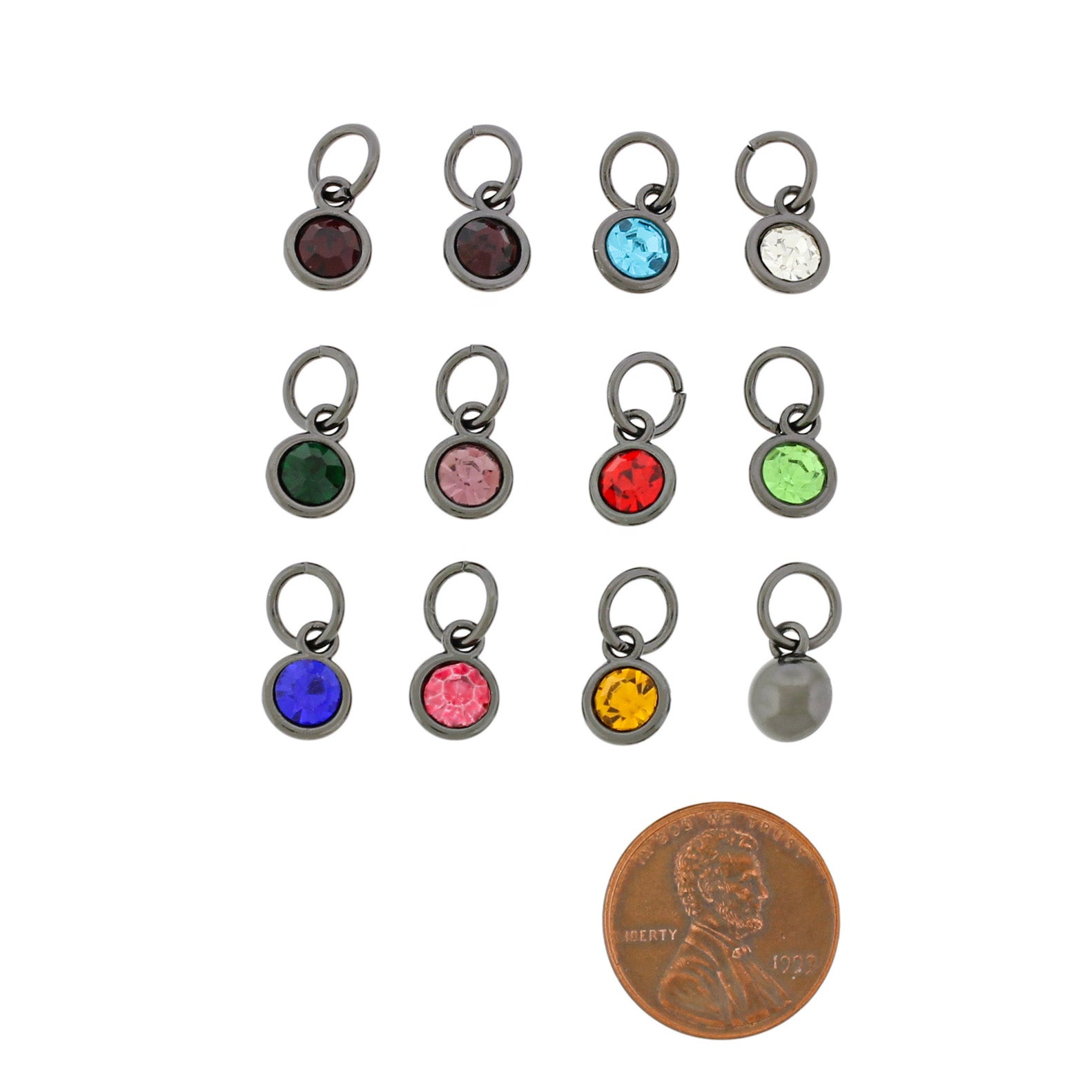 12 Birthstone Gunmetal Tone Charms - Full Year - COL200