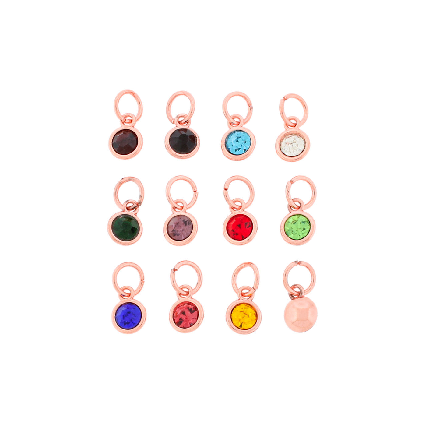 12 Birthstone Rose Gold Tone Charms - Full Year - COL205