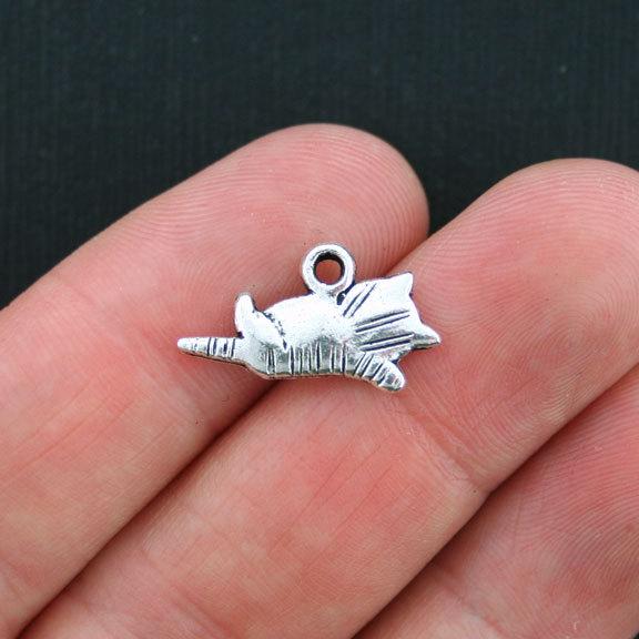12 Cat Antique Silver Tone Charms 2 Sided - SC3589