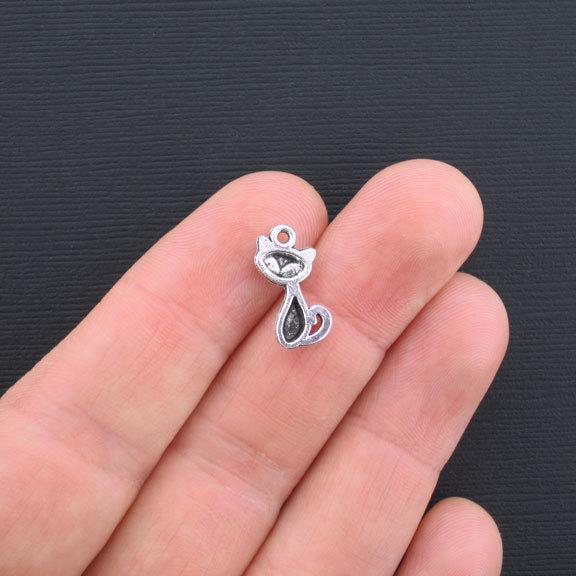 12 Cat Antique Silver Tone Charms - SC1118