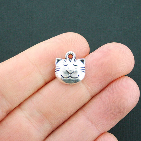 12 breloques de ton argent antique chat - SC4837