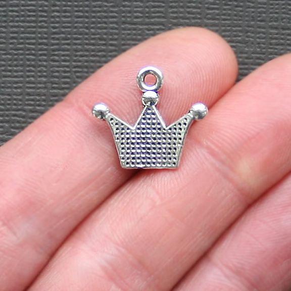 12 Crown Antique Silver Tone Charms - SC2393