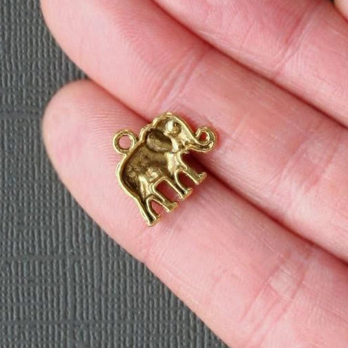 12 Elephant Antique Golden Tone Charms - GC116