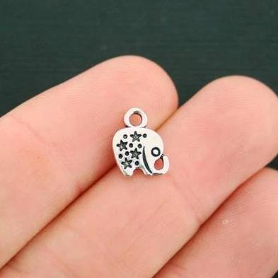 12 Elephant Antique Silver Tone Charms 2 Sided - SC4841