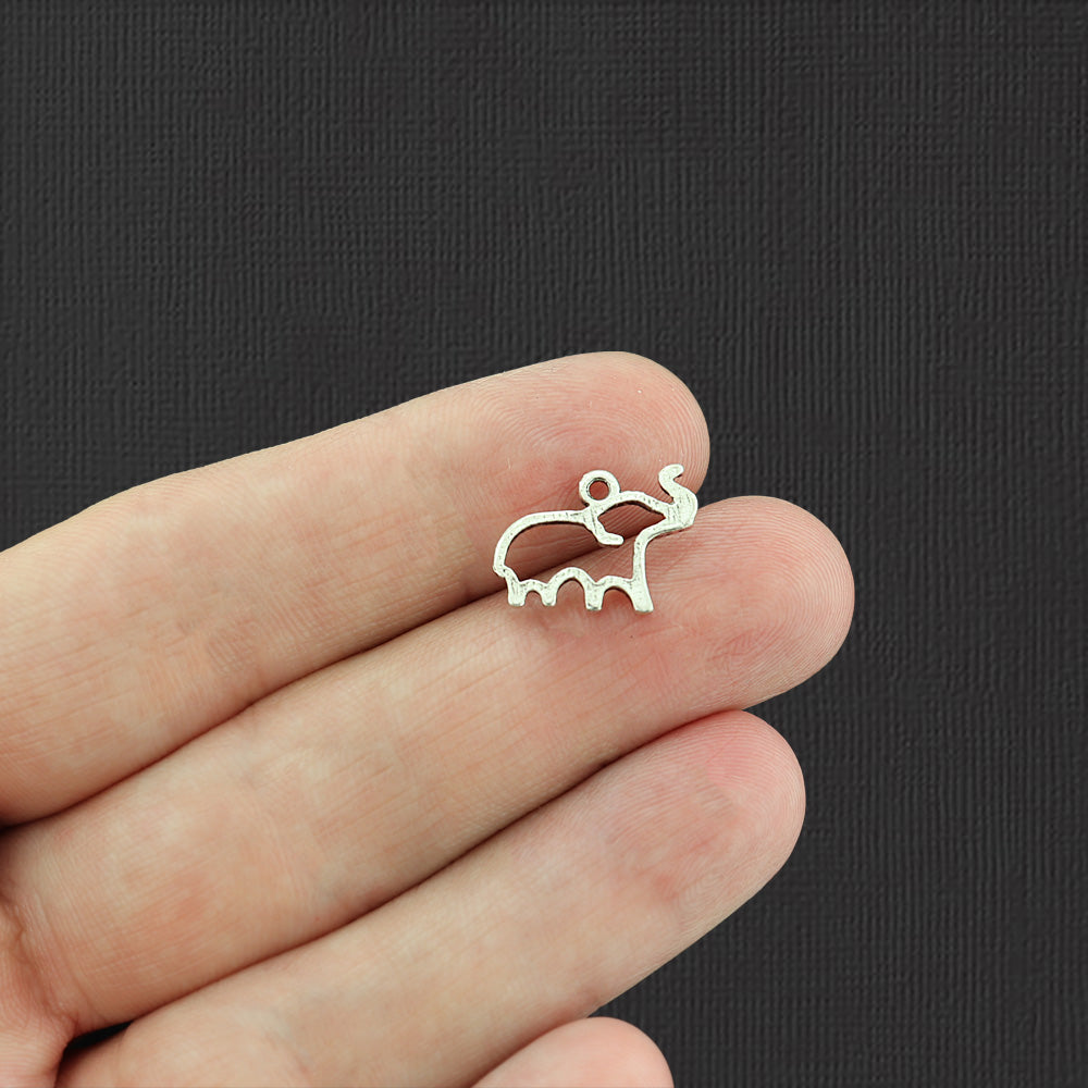 12 Elephant Antique Silver Tone Charms - SC893
