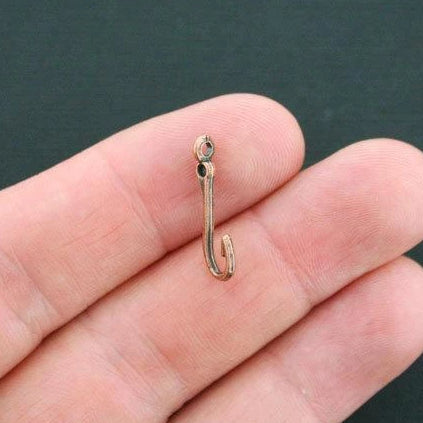 12 Fish Hook Antique Copper Tone Charms 2 Sided - BC1363