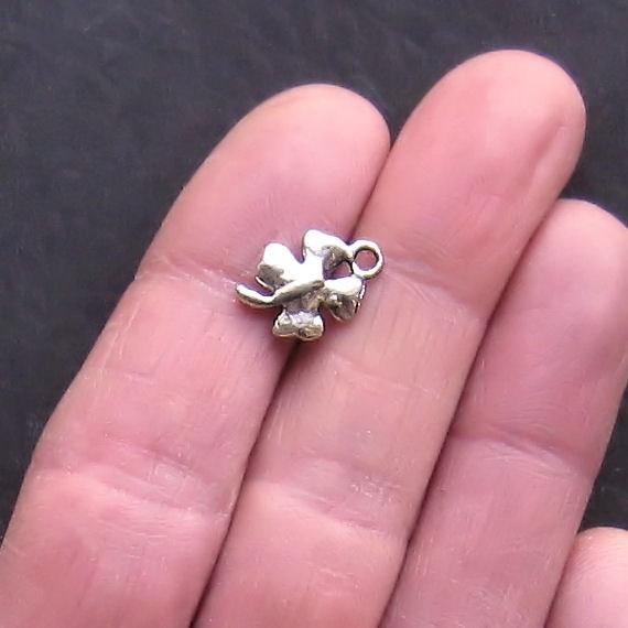 12 Four Leaf Clover Antique Silver Tone Charms - SC225