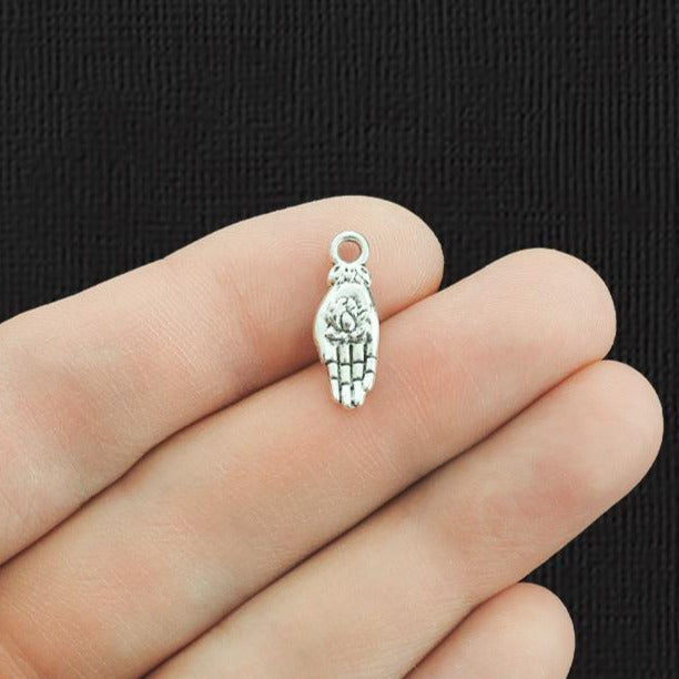 12 Hand Lotus Antique Silver Tone Brass Charms - SC741