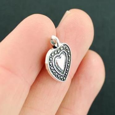 12 Heart Antique Silver Tone Charms - SC7900