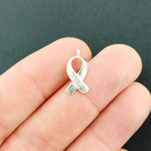12 Hope Awareness Ribbon Silver Tone Charms - SC1021
