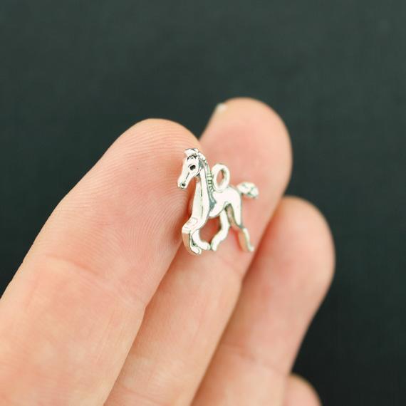 12 Horse Antique Silver Tone Charms 3D - SC7811