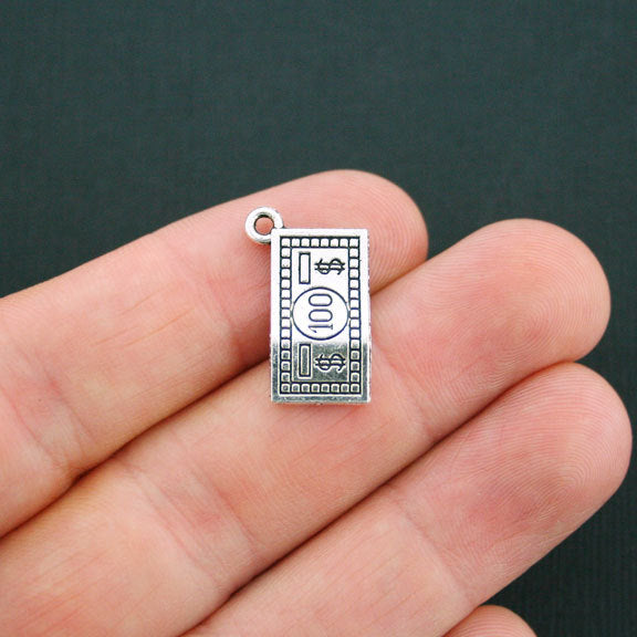 12 breloques de ton argent antique billet de cent dollars 2 faces - SC4788