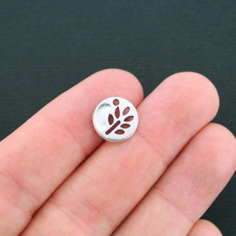 12 Leaf Antique Silver Tone Charms 2 Sided - SC1033