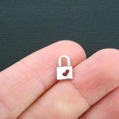 12 breloques argentées antiques à cadenas 2 faces - SC1294