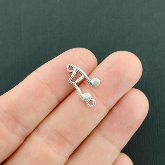 12 Music Note Connector Antique Silver Tone Charms 2 Sided - SC2708