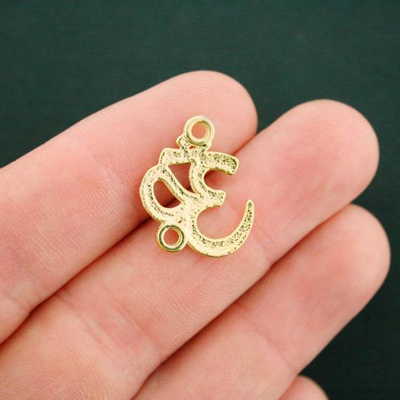 12 Om Connector Antique Gold Tone Charms - GC057