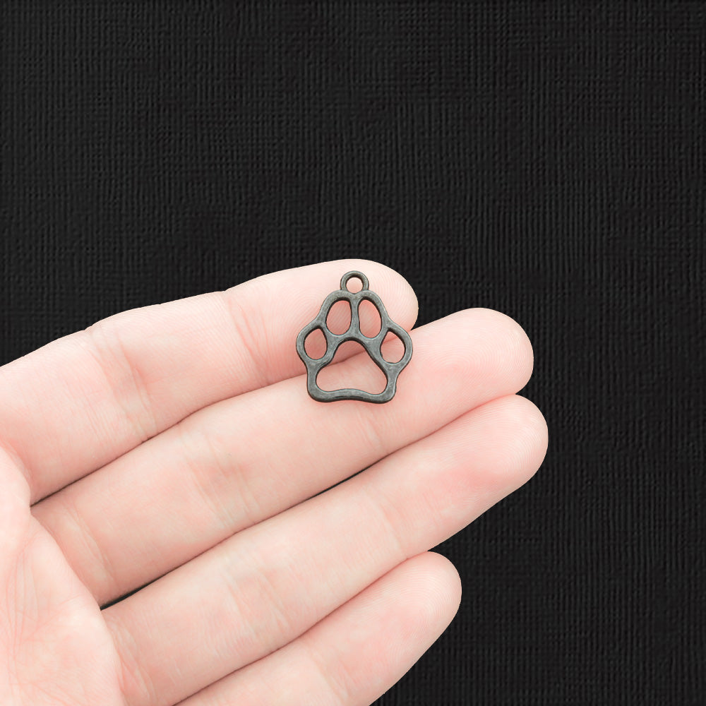 12 Paw Print Gunmetal Tone Charms 2 Sided - BC124