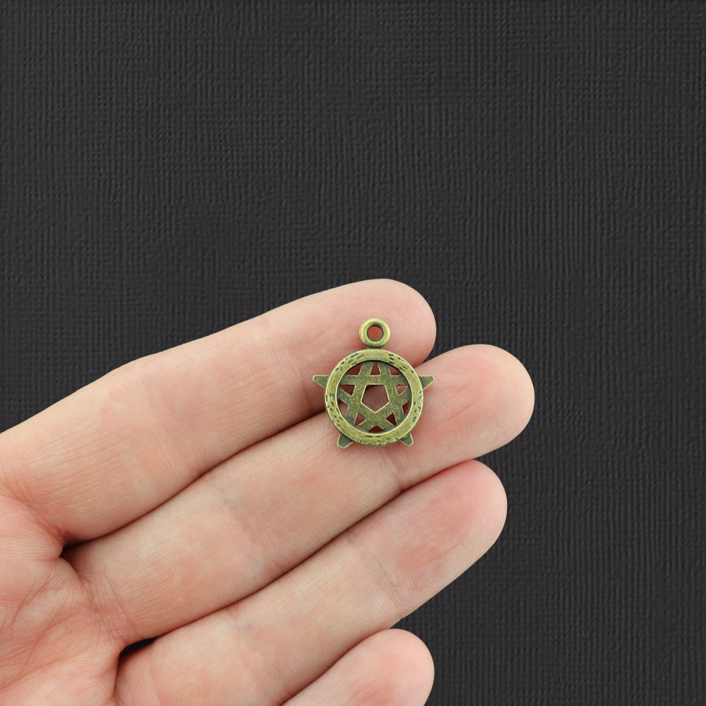 12 Pentagram Antique Bronze Tone Charms - BC1594